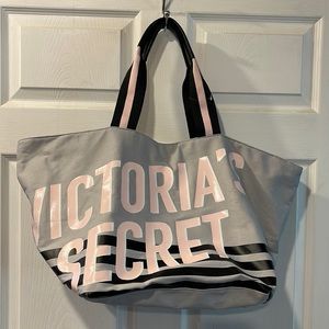Victoria’s Secret, gray, black, and pink tote